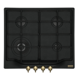 FRANKE Plita Gaz Classic Line FHCL 604 3G TC ON Nero C, 4 arzatoare, gratare fonta, butoane aurii, 60 cm