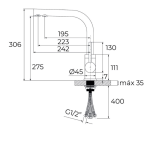 TEKA Baterie Total OS 208 BK METALLIC cu 3 cai, pipa inalta rotativa, Negru metalizat - imagine 2